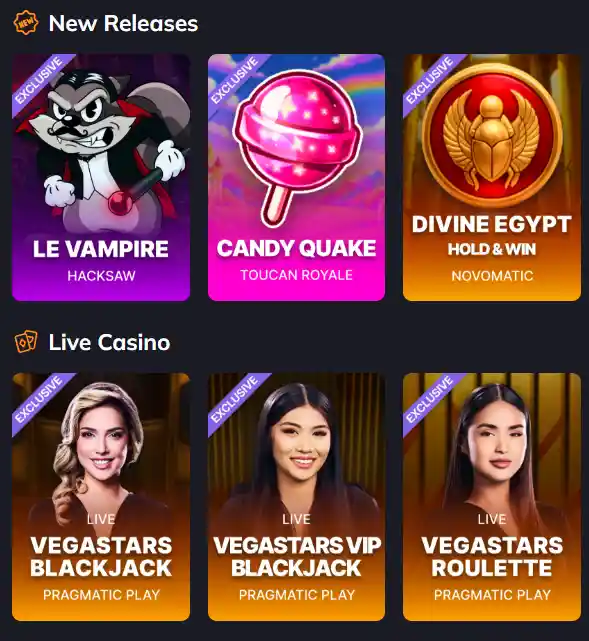VegaStars Casino Pokies and live games
